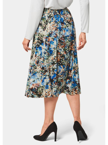 GOLDNER Viskoserock, floraler Aquarell-Druck in schwarz / azurblau / gemustert