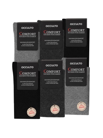 Occulto 6er Pack Damen Komfort Socken aus Baumwolle Gabi in Grau/Schwarz