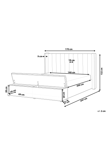 Beliani Doppelbett NOYERS in Grau - (W) 170 x (H) 132 x (L) 247 cm