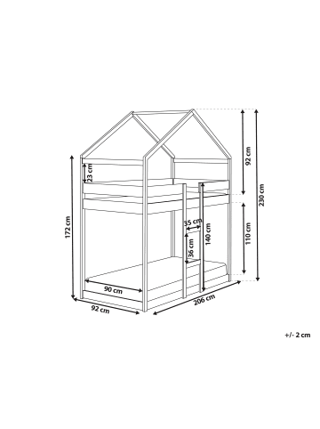 Beliani Hochbett LABATUT in Grau - (W) 92 x (H) 230 x (L) 206 cm