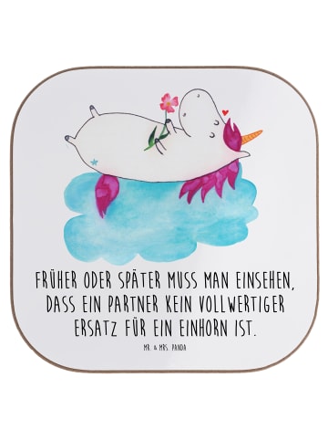 Mr. & Mrs. Panda Untersetzer für Gläser Einhorn Verliebt mit Spruch in Weiß
