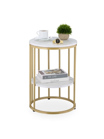 relaxdays Beistelltisch in Weiß/ Gold - (H)57 x Ø 40 cm