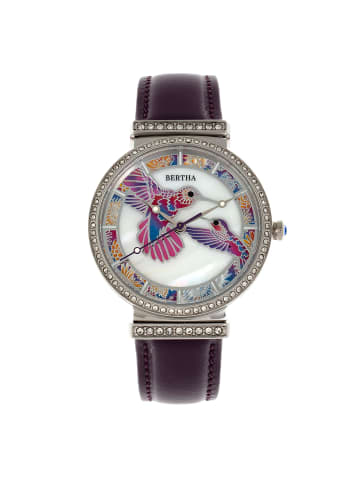 Bertha Emily Uhr mit Perlmutt-Lederarmband in Silver/Purple