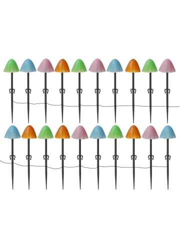 MARELIDA LED Licherkette Mini Pilze 20 Gartenstecker 8 Funkt. Timer L: 3,8m in bunt