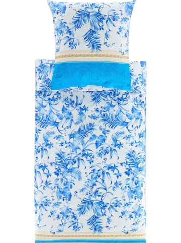 Bassetti Fein Satin Bettwäsche Ibiscus Tattoo in blau