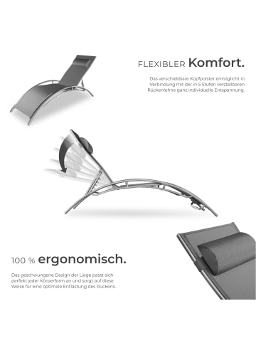 tectake Aluminium Sonnenliege, wetterfest und UV-beständig, 180 x 59 x 50 cm