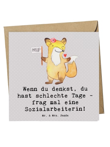 Mr. & Mrs. Panda Grußkarte Sozialarbeiterin Stärketage mit Spruch in Grau Pastell