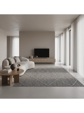 KADIMA DESIGN Teppich Outdoor Waschbar Boho CORTINA Strapazierfähig OEKO-TEX Balkon in Grau