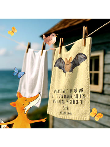 Mr. & Mrs. Panda Gästehandtücher Fledermaus Flügel mit Spruch in Gelb Pastell