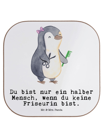Mr. & Mrs. Panda Untersetzer Friseurin Herz mit Spruch in Weiß