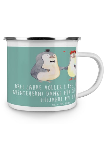 Mr. & Mrs. Panda Camping Emaille Tasse 3. Hochzeitstag Lederhoch... in Meeresbrise