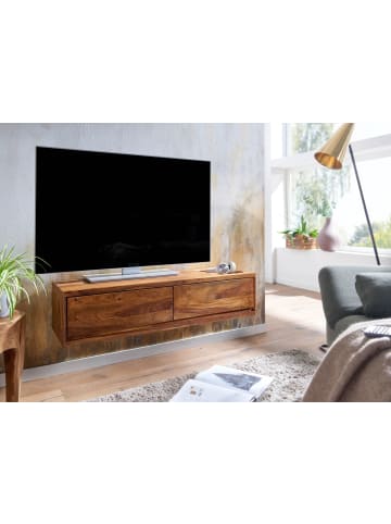 KADIMA DESIGN Massivholz Wand-Lowboard, Hochwertiges TV-Board, Sheesham, Modern, 2 Schubladen