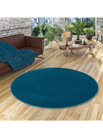 Hochflor-Teppich Luna Rund in petrol