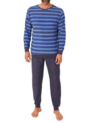 NORMANN Langarm Schlafanzug Frottee Bündchen in blau