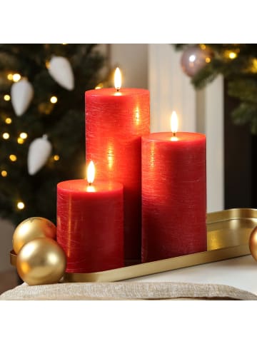 Uyuni Uyuni LED Kerze PIA Rustik-Optik Echtwachs Timer H: 15cm in rot