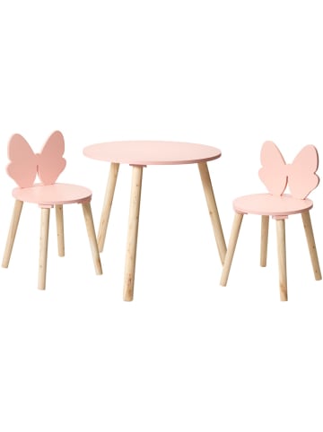 Home&Styling Collection Kindermöbel-Set mit rosa Schleife: Tisch + 2 Stühle in Rosa, 47,5 x 50 x 50 cm