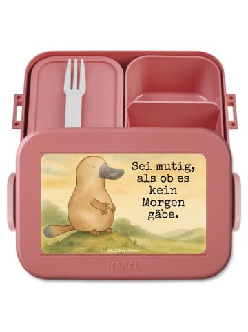 Mr. & Mrs. Panda Lunchbox Schnabeltier Mut Design mit Spruch in Rot Pastell