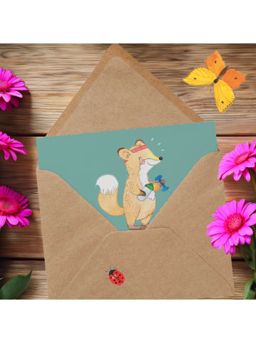 Mr. & Mrs. Panda Grußkarte Triathlon Helden mit Spruch in Meeresbrise