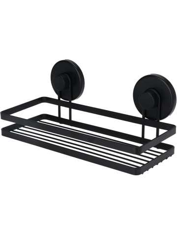 Bathroom Solutions Schwarzer Badezimmerkorb mit Saugnäpfen in Schwarz, 25 x 10 x 8,7 cm
