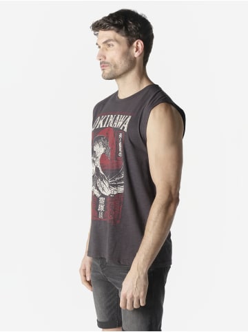 KOROSHI Herren t-shirt boxen baumwolle druck in Schwarz