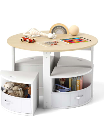 COSTWAY 5 tlg. Kindersitzgruppe mit 4 Stauraum in Weiß