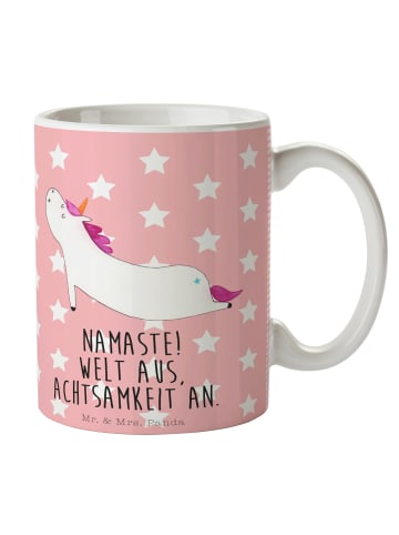 Mr. & Mrs. Panda Tasse Einhorn Yoga mit Spruch in Rot Pastell