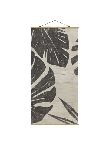 WALLART Stoffbild mit Posterleisten - Palmenblätter vor Hellgrau in Grau
