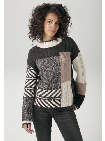 Aniston CASUAL Strickpullover in anthrazit-natur-hellbraun