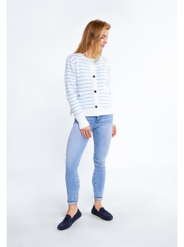 DreiMaster Damen Strickjacke Mit Knöpfen in Wollweiss Hellblau