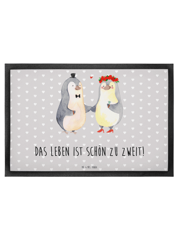 Mr. & Mrs. Panda Schmutzfangmatte Pinguin Heirat mit Spruch in Grau Pastell