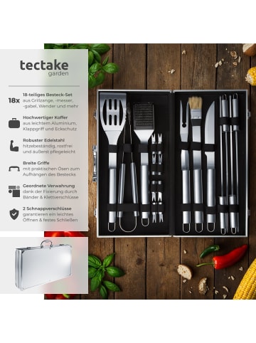 tectake Grillbesteck mit Aluminiumkoffer  lange Griffe, grau