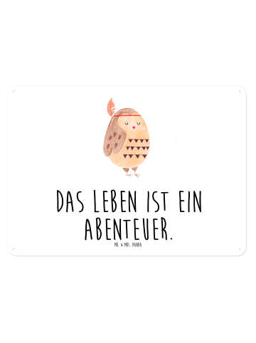 Mr. & Mrs. Panda Blechschild Eule Federschmuck mit Spruch in Weiß