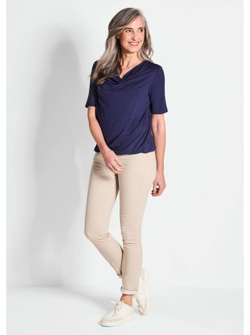 GOLDNER Blusenshirt mit Wasserfallausschnitt in marine