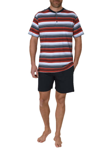 NORMANN Shorty Pyjama kurzarm Streifen und Knopfleiste - 66831 in rot