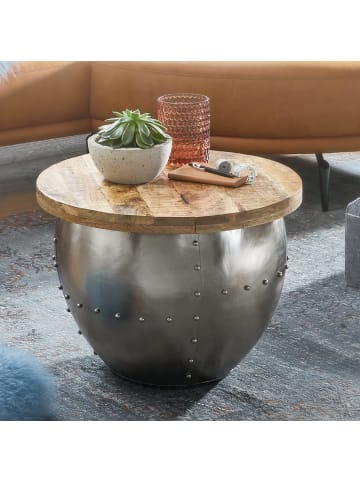 KADIMA DESIGN Couchtisch Mango Massivholz/Metall 60x43x60cm Industrial Style Rund