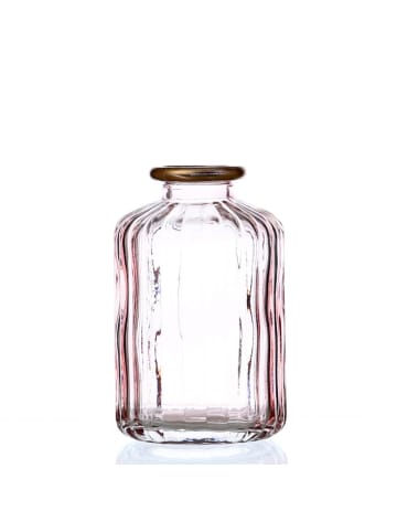 MARELIDA Mini Glas Vase mit Rillen Deko Glasflasche mit Goldrand H: 10cm in lila