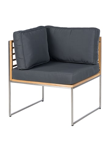 home24 Eckmodul Cipressa Teak & Edelstahl in Braun-Grau