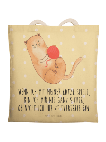 Mr. & Mrs. Panda Einkaufstasche Katze Wolle mit Spruch in Gelb Pastell