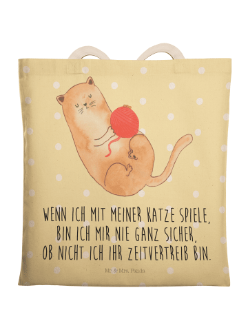 Mr. & Mrs. Panda Shopper Katze Wolle mit Spruch in Gelb Pastell