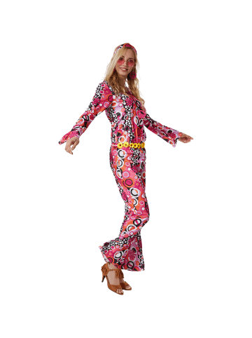tectake Damenkostüm  Hippie Flowerpower  Bunter Flower-Power-Stil: Pinkes Oberteil und H