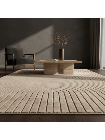 KADIMA DESIGN Kurzflorteppich Skandi 3D-Bögen Waschbar Wohnzimmer in Beige