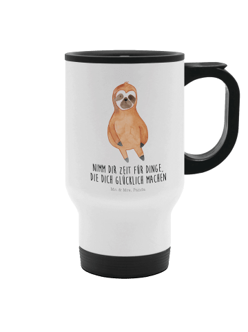 Mr. & Mrs. Panda Travel Mug Faultier Zufrieden mit Spruch in Weiß
