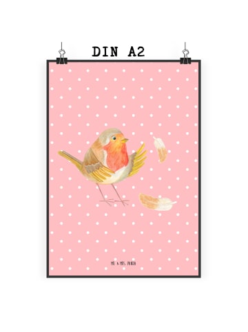 Mr. & Mrs. Panda Bild Rotkehlchen Federn ohne Spruch in Rot Pastell