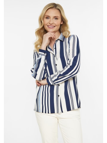 Usha Women Blouse in white navy blue