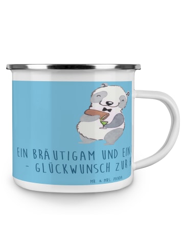Mr. & Mrs. Panda Emaille Tasse Bräutigam Gentleman mit Spruch in Sky Blue