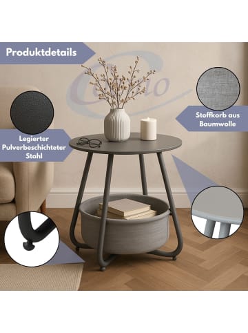 Coemo Beistelltisch Kosi mit Canvas Korb - Metallgestell mit Stoffkorb in Grau