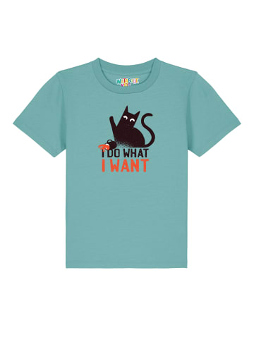 wat? Apparel T-Shirt Cat in Teal Monstera