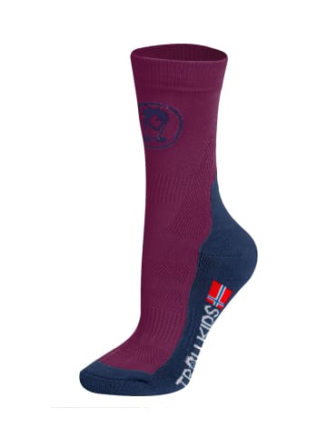 Trollkids halbhohe Trekking Socken "Trekking Mid Cut" in Pflaume/Marineblau