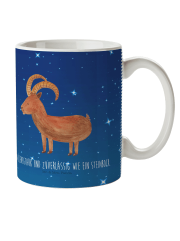 Mr. & Mrs. Panda Teetasse Sternzeichen Steinbock mit Spruch in Sternenhimmel Blau