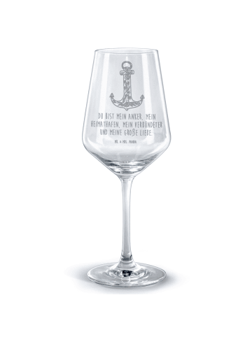Mr. & Mrs. Panda Glas für Rotwein Anker Blau mit Spruch in Transparent